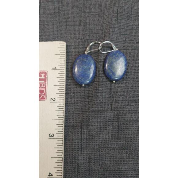 Vintage Sterling Silver Lapis Lazuli Pendant Necklace and Leverback Earrings Set - Picture 5 of 5